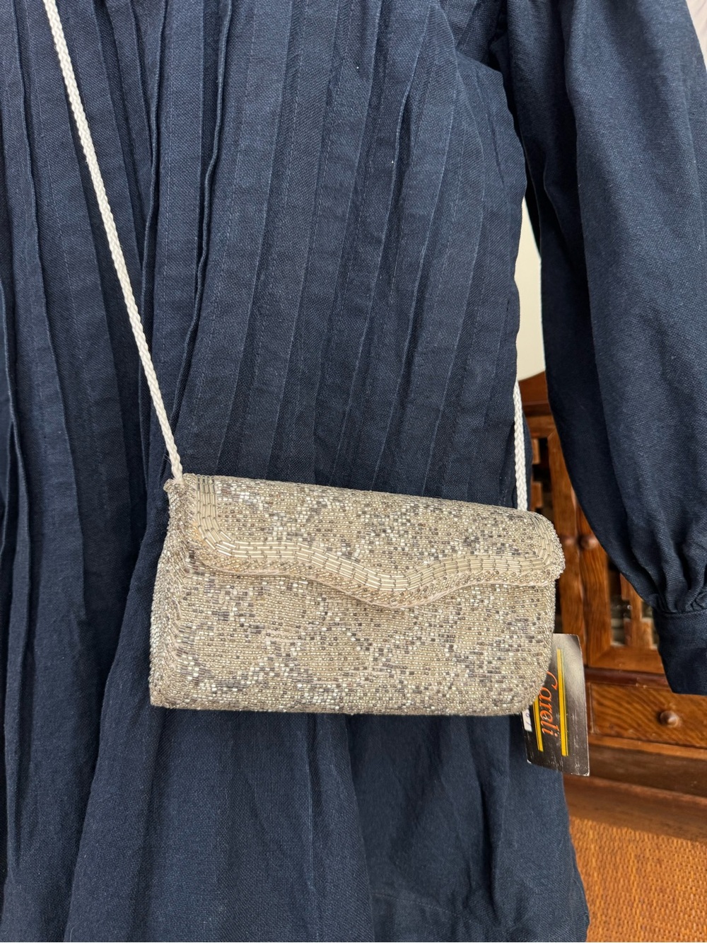Beaded Silver Evening Crossbody Bag